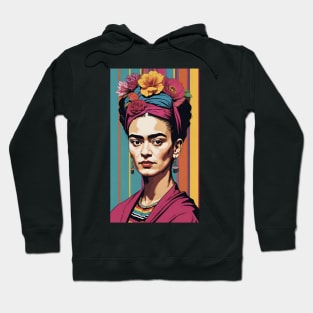 Frida's Chromatic Stripes: Colorful Illustration Hoodie